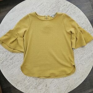 Green Envelope Mustard Ruffle Sleeve Blouse